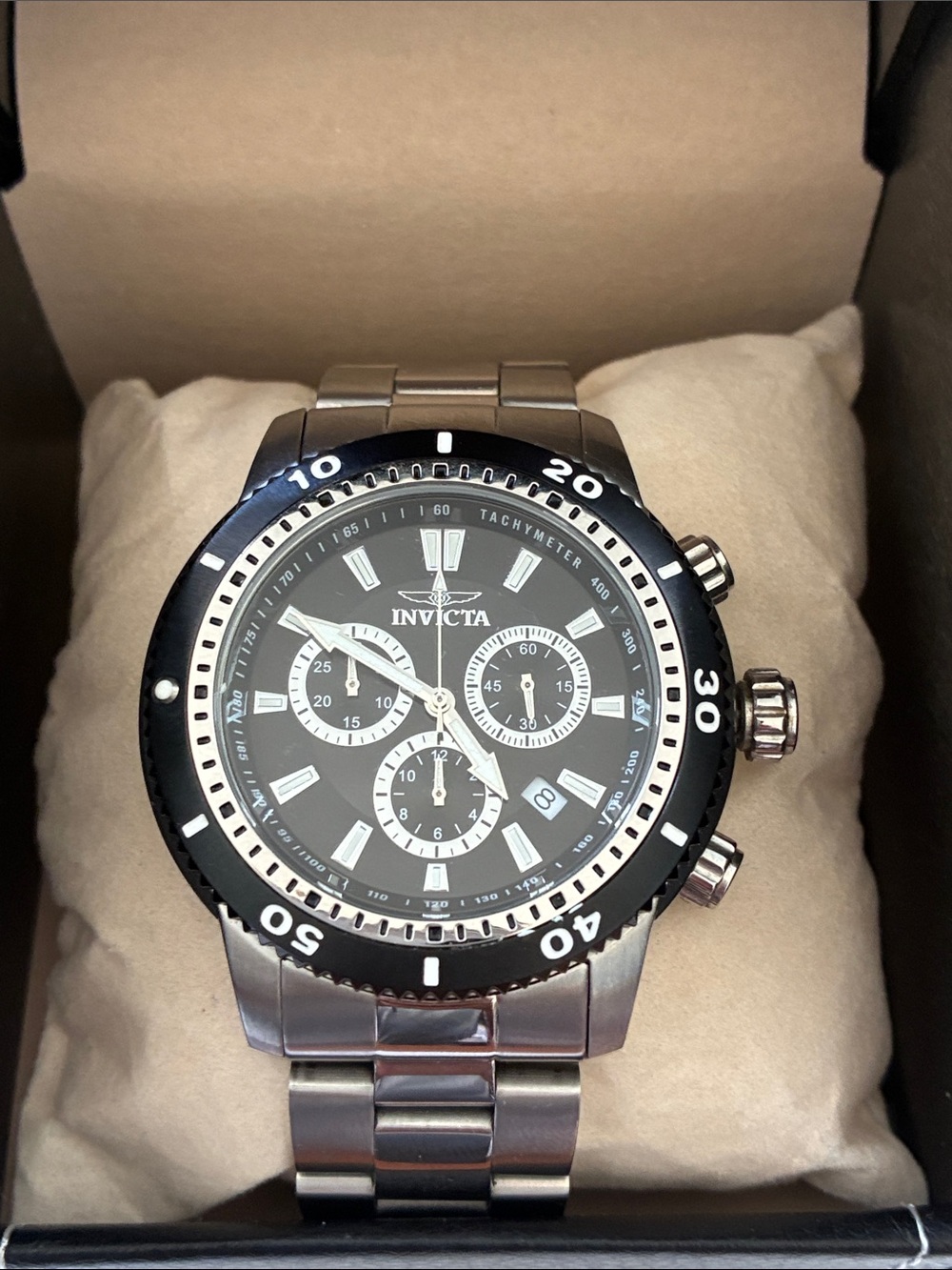 Invicta Specialty Swiss Chronograph Movement Black Dial Stainless Steel